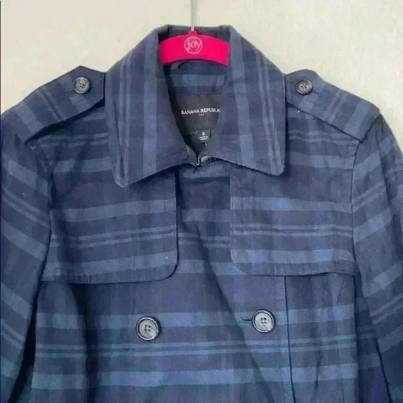 Banana Republic Novelty Plaid Trench Coat Blue Size Small - Picture 4 of 8